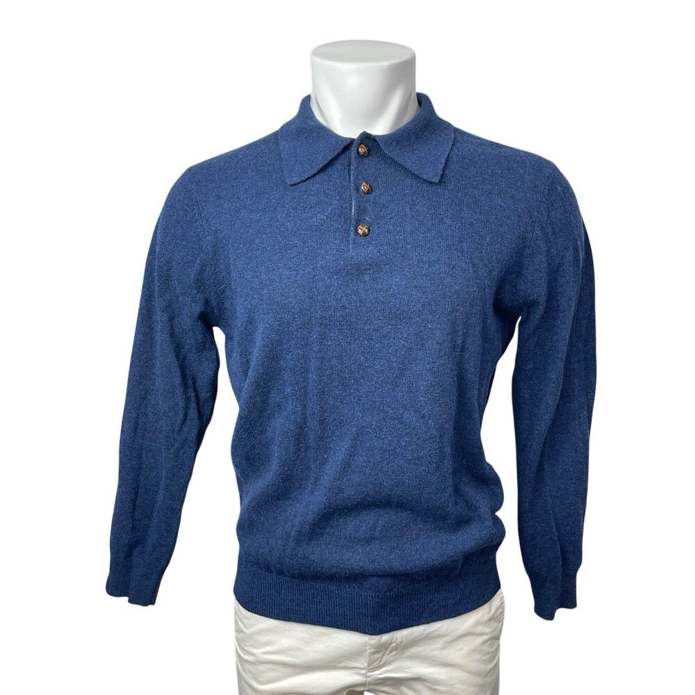 DOC Men's Blue 100% Lambswool Polo Long Sleeve Sweatshirt Sweater Top Size M